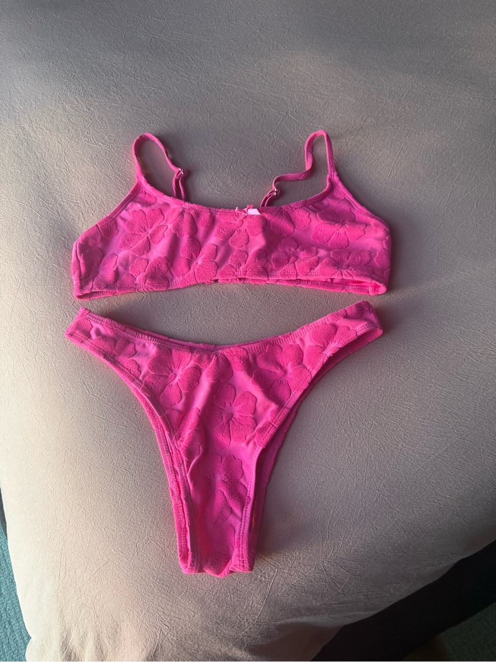 triangl swimwear Neon Pink Floral Textured Bikini Set